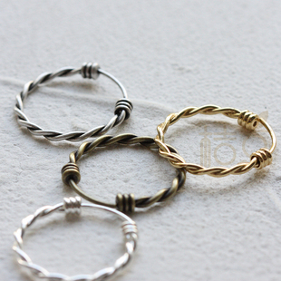 DIY饰品黄铜配件23mm镀厚银镀厚金古色戒指 麻花 开口(4861C)