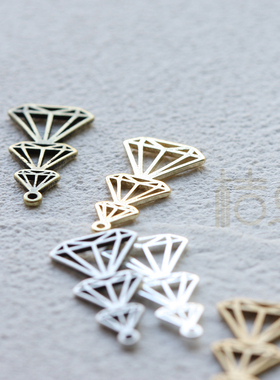DIY饰品黄铜配件铜片机雕镂空镀厚银镀厚金钻石形几何图形(4686C)
