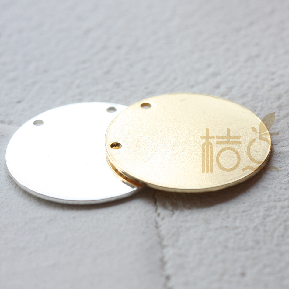 DIY饰品黄铜配件25mm镀厚金银圆片 双孔 吊坠 挂件 锁骨链(3887C)