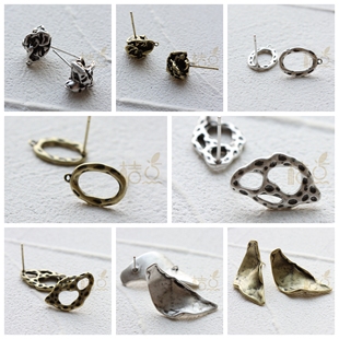 DIY饰品铸造铜配件镀古银古青铜925银针熔岩不规则异形耳钉(EPA2)