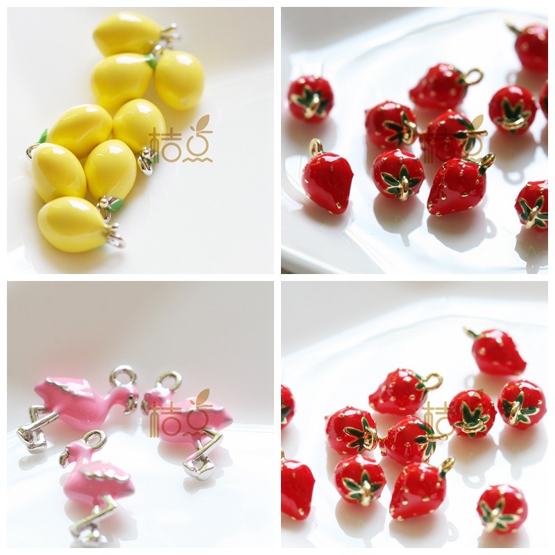 DIY饰品黄铜配件 滴油吊坠 柠檬 草莓 火烈鸟 Ins Charm(4405C)