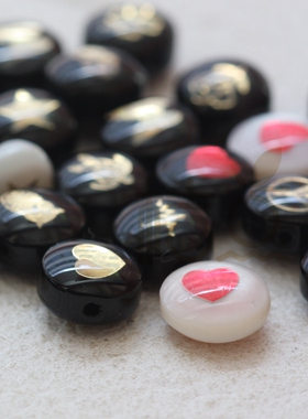 贝壳 串珠 配珠 圆形 和平符号 直孔 黑色 DIY材料配件(G373C)