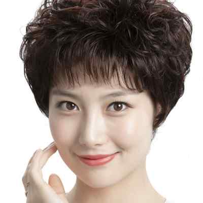 全真发假发女短发逼真全头短卷发全头套式真头发玉米烫小卷假发套