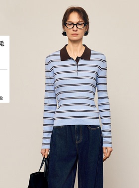 MM麦檬羊毛针织衫毛衣polo领蓝咖色商场同款26春新款5GA231401