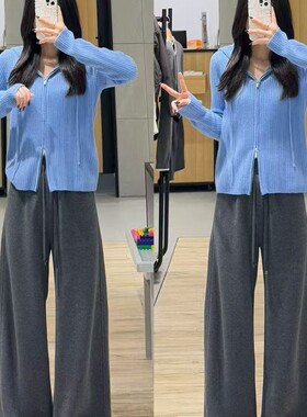 MM麦檬商场款2026春季简约休闲连帽针织开衫拉链外套5GA234671