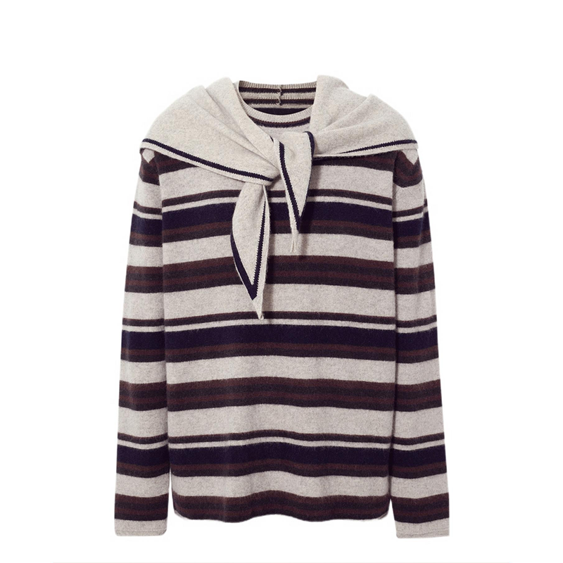 MM麦檬复古咖色条纹披肩绵羊毛针织衫毛衣2025冬新款5H1930301X