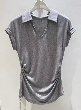 麦檬商场同款2026春季新款花灰色POLO领短袖T恤女上衣4H4101451X