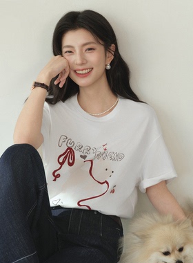 【好运汪】诗凡黎狗狗印花凉感T恤2026春新款宽松落肩显瘦短袖女