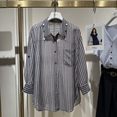 【商场同款】伊家2026春季新款宽松百搭条纹衬衫上衣1H4320041