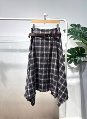 MM麦檬26早春复古风格纹半身裙高腰A字裙设计感小众长款4H1140591