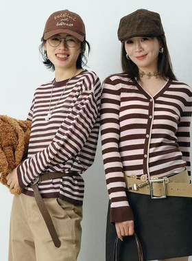 【商场同款】诗凡黎圆领条纹套头毛衣26春新款松弛长袖3H3131411