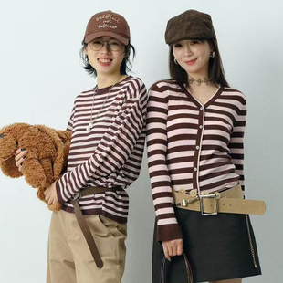 【商场同款】诗凡黎圆领条纹套头毛衣26春新款松弛长袖3H3131411