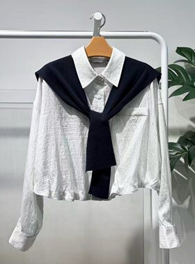 MM麦檬2026春季新款通勤白色条纹长袖披肩衬衫直筒上衣5H3220261