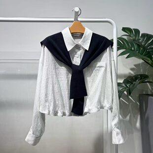 MM麦檬2026春季新款通勤白色条纹长袖披肩衬衫直筒上衣5H3220261