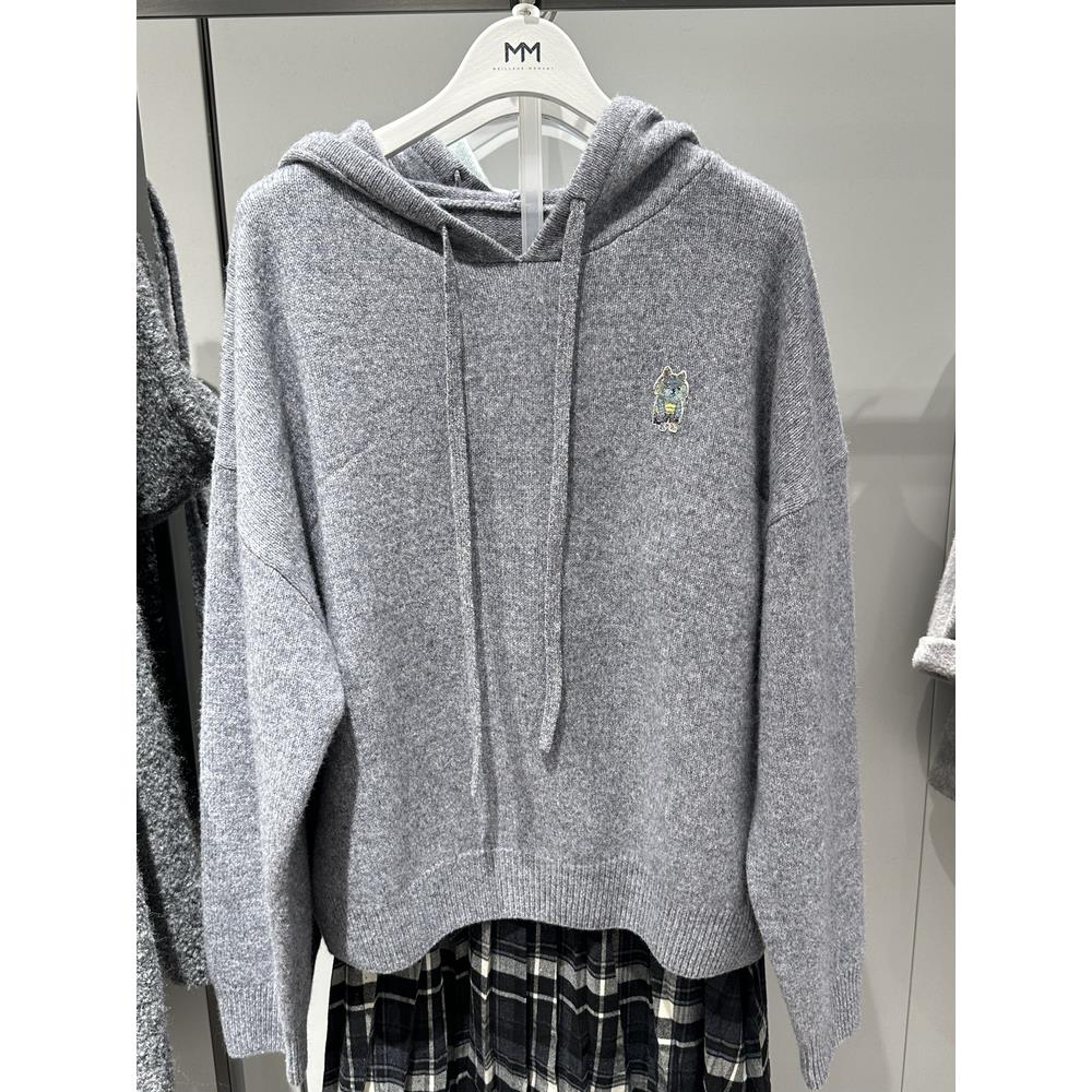 MM麦檬2025秋季新款花夹灰羊毛衫套头连帽毛衣针织上衣4FA235751