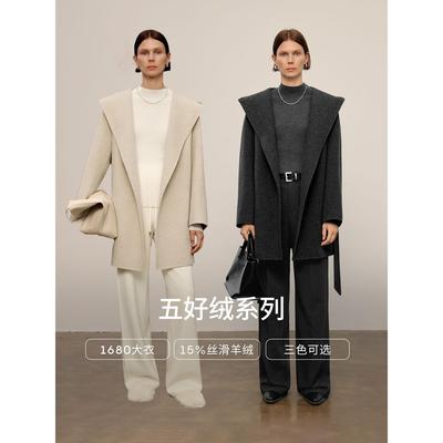 【15%+羊绒】MM麦家毛双面呢连帽浴袍斗篷毛呢大衣短款25冬新款