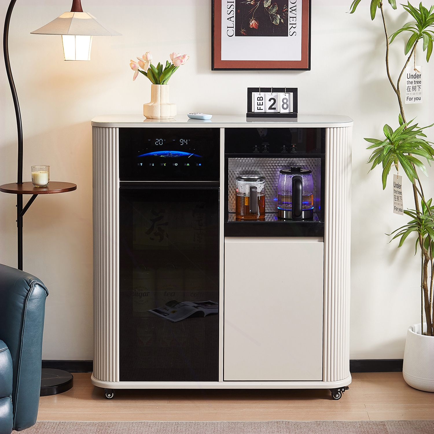 2025新款可移动嵌入式高端智能茶柜一体客厅家用饮水机柜吧机置物