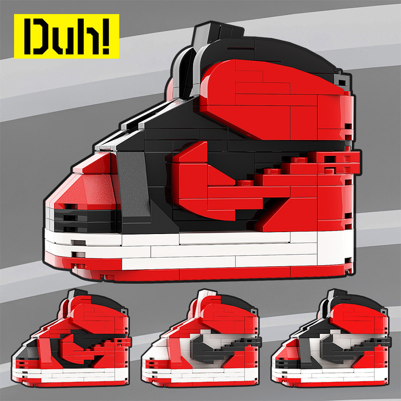 aj积木1黑红兼容乐高duh张八千球鞋手办拼装模型玩具男生七夕礼物