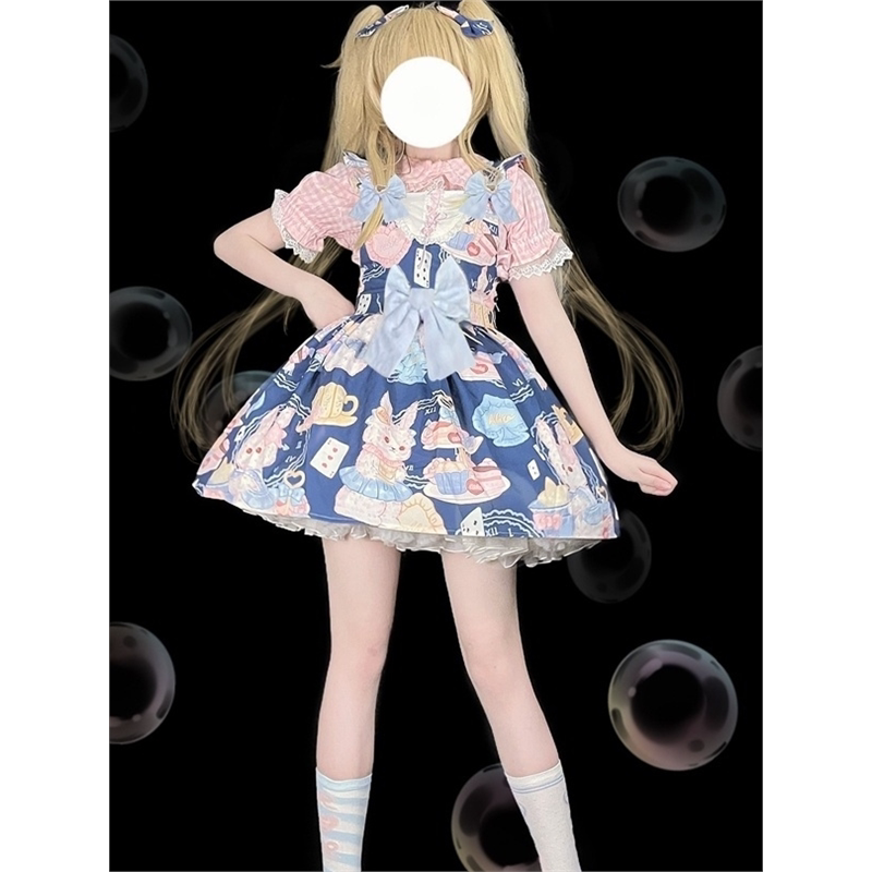 蓝萱lolita原创爱丽丝糕点可爱背带裙lo连衣裙
