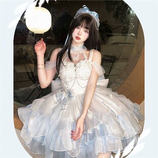 现货天鹅湖连衣裙千金感纯欲风公主小礼服蓬蓬裙子Lolita裙唯美
