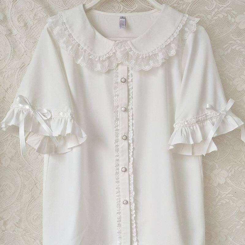 lolita内搭娃娃领短袖雪纺百搭可爱女洛丽塔衬衫