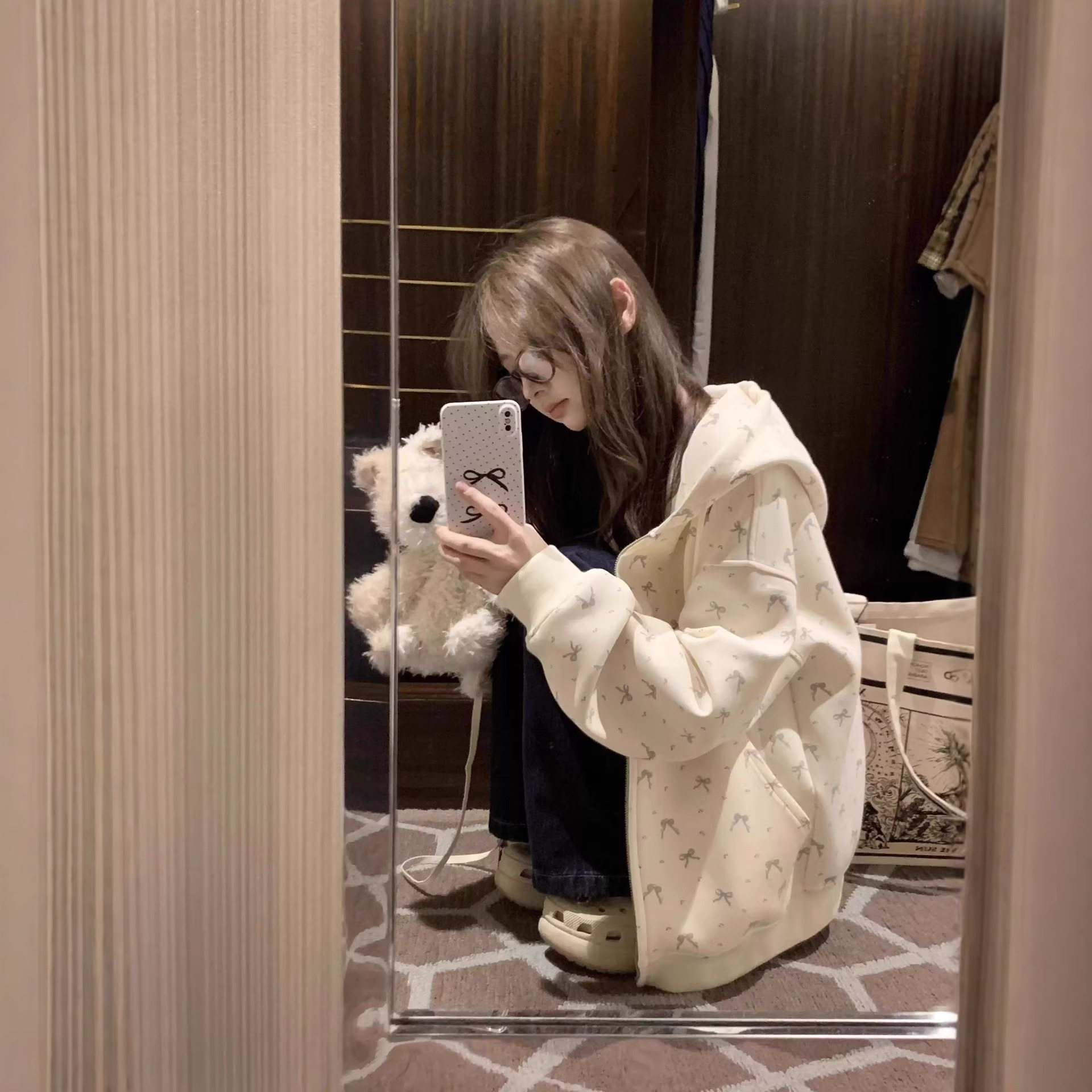 连帽碎花卫衣外套女2026春宽松休闲开衫拉链奶fufu学生学院风薄款