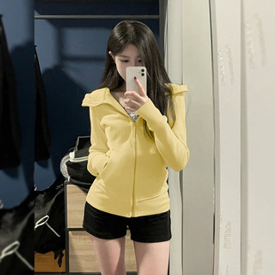 秋冬黄色外套女2026新款修身收腰短款小个子春季卫衣穿搭瑜伽上衣