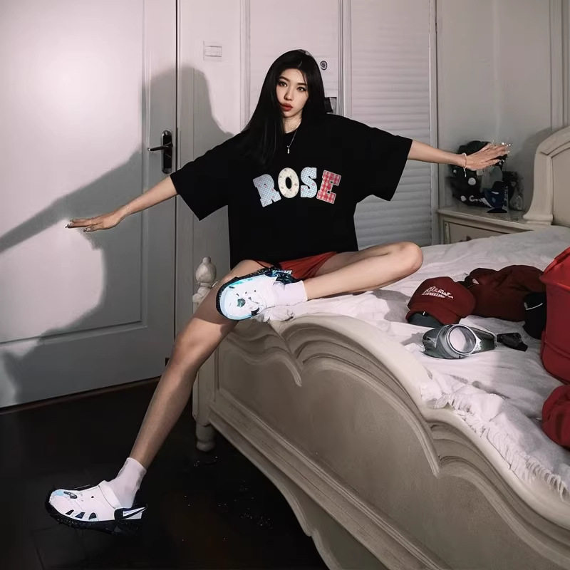 短袖t恤女 夏季2026新款宽松大码胖mm小个子创意字母学生纯棉上衣