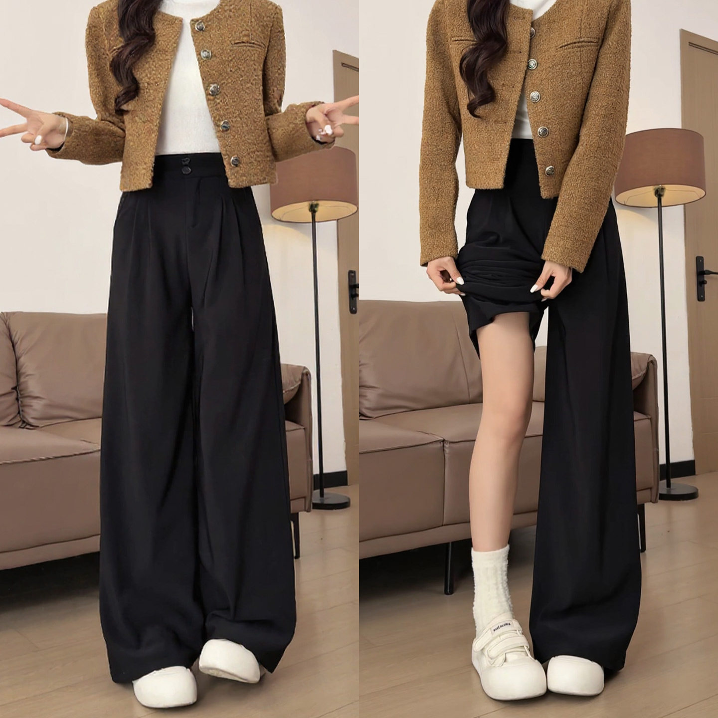 黑色西装裤女春秋2026新款薄款高腰垂坠感休闲裤直筒宽松阔腿裤