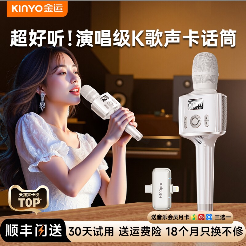 金运H100话筒音响一体麦克风家庭户外唱K歌神器卡拉ok专业声卡ktv