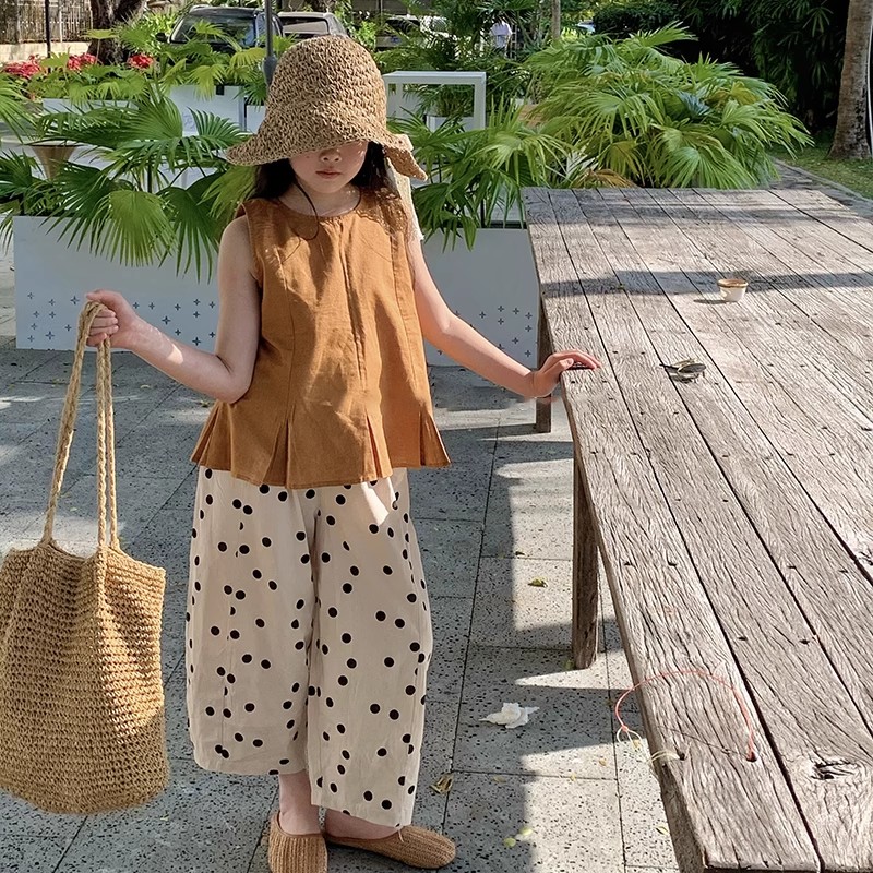 女童衬衫2025夏季新款儿童无袖背心上衣女宝宝休闲阔腿裤洋气童装