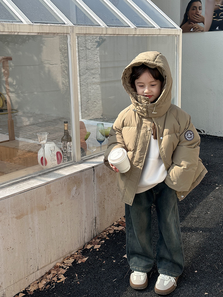 韩国儿童羽绒服外套23冬款男女童连帽国标白鸭绒面包服防水羽绒服