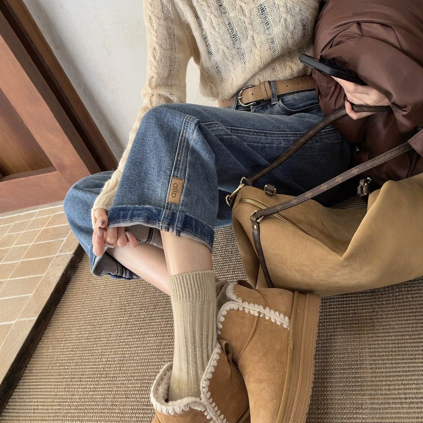 欧货春新款蓝色直筒牛仔裤女九分高腰显瘦小个子窄版法棍裤烟管裤