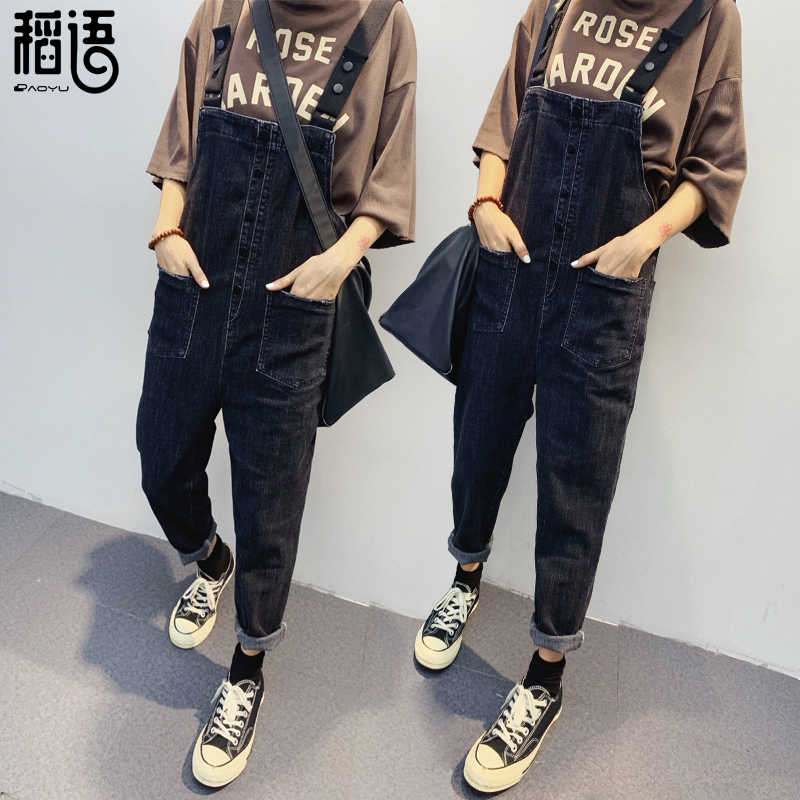 (用5元券)欧货秋冬新款减龄牛仔背带裤女宽松网红显瘦小脚长裤哈伦连体裤潮