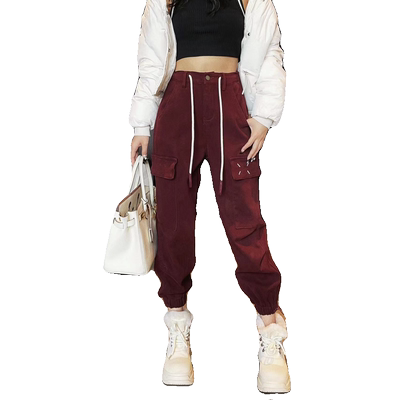 冬季加绒牛仔工装裤长裤高腰