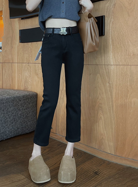 黑色加绒加厚牛仔烟管裤女高腰显瘦九分小个子直筒裤2025秋冬新款