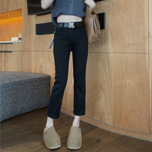 黑色加绒加厚牛仔烟管裤女高腰显瘦九分小个子直筒裤2025秋冬新款