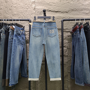 垮裤 冬季 女宽松保暖显瘦哈伦老爹裤 浅蓝色加绒加厚牛仔萝卜裤 新款