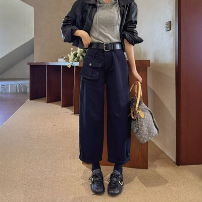 九分哈伦裤老爹裤女宽松高腰显瘦