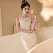 大码 女装 香槟色鱼尾亮片连衣裙高端轻奢名媛千金生日宴会晚礼服