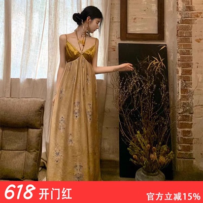 大码女装新中式国风吊带连衣长裙