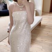 大码 女装 高端轻奢小众吊带连衣裙设计感聚会气质生日晚宴亮片礼服