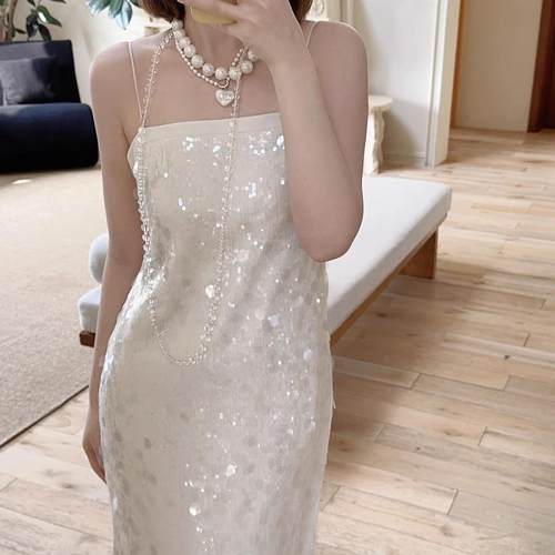 大码女装轻奢亮片生日晚宴吊带裙