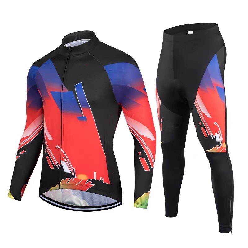 春秋夏季 黑白色火焰 山地自行车装备专业长袖骑行服套装透气速干