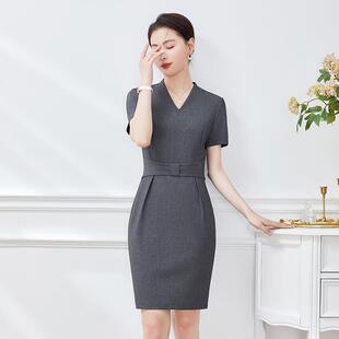 时尚气质女神范灰色职业装女连衣裙短袖夏装售楼处案场物业工作服