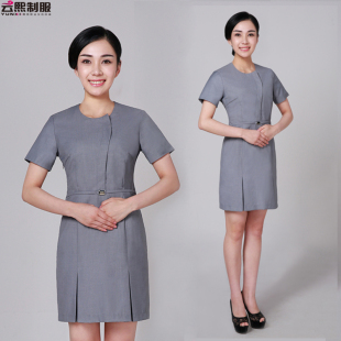 定制空姐连衣裙短袖夏装酒店前台导医服会务礼仪接待迎宾工作服