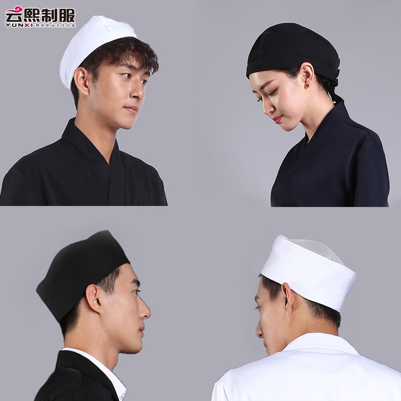 定制日式头巾寿司店厨师帽工作帽日本料理餐厅黑色网纱帽子透气