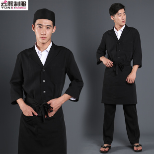 定做厨师服装酒店餐饮后厨房厨师长工作服七分袖黑色男外套