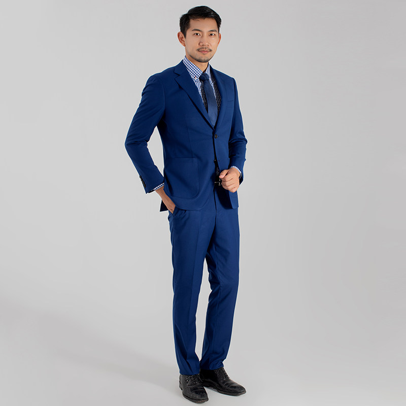 现货蓝色套装男士春秋新款长袖西服两件套韩版修身英伦风商务西装