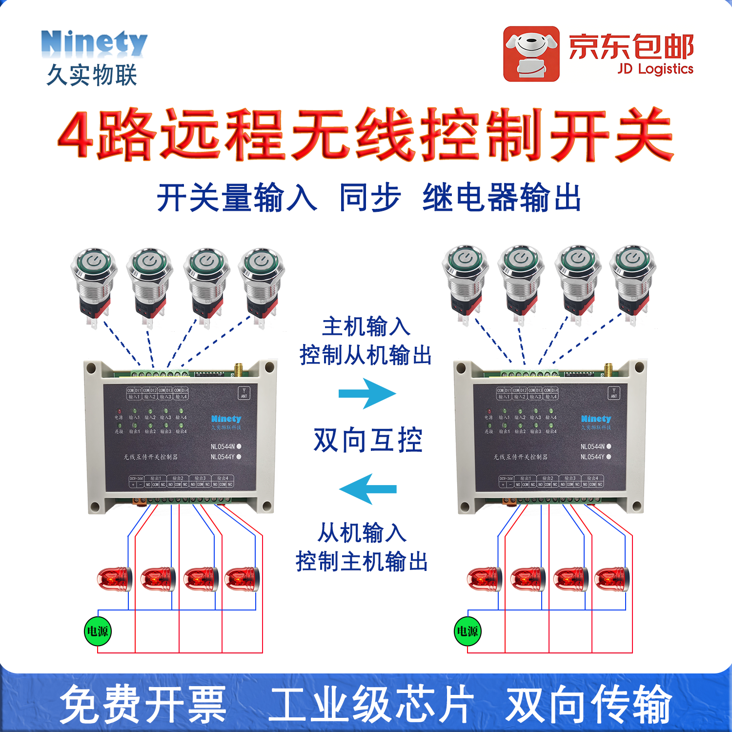 4路工业无线对传开关双向反馈远程io控制器遥控收发模块道闸控制